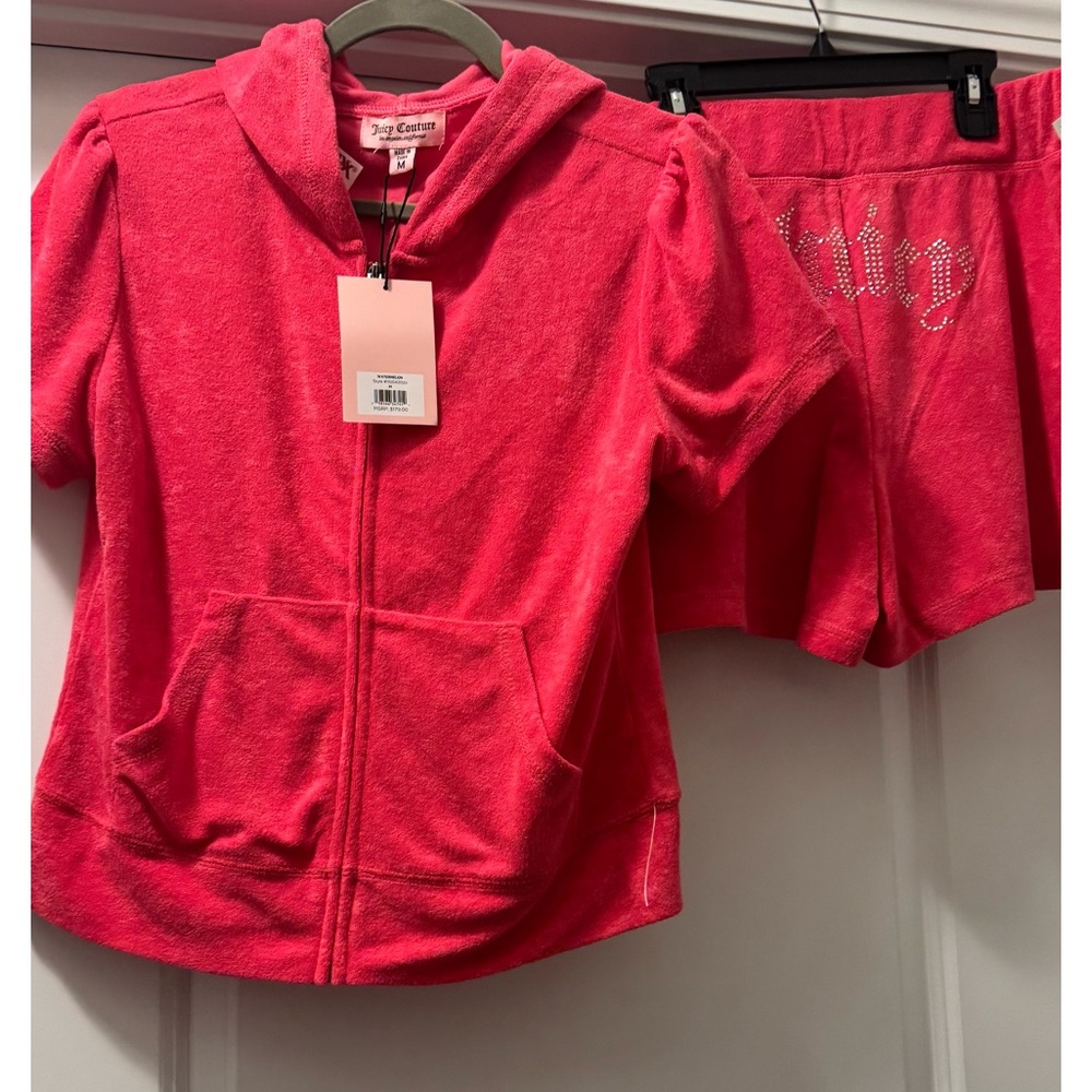 Juicy Couture Bright Pink Zip-Up Hoodie and Shorts